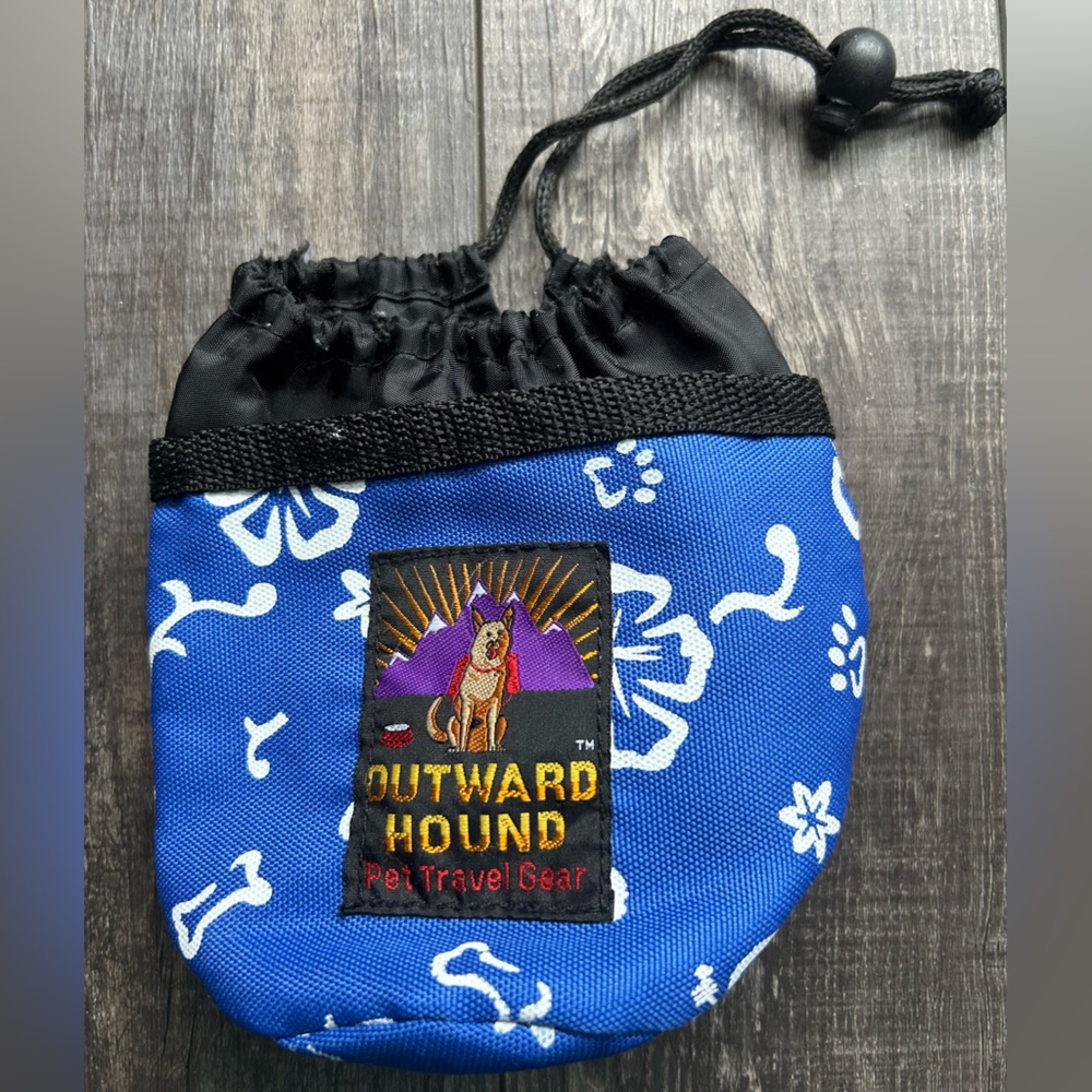 Outward Hound Royal Blue Paw & Bone Pet Travel Gear Treat Pouch with Black Trim